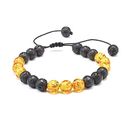 Lava Rock Aromatherapy Essential Oil Diffuser Braided Bead Bracelet for Girl Women, Natural Lava Rock & Imitation Amber Beads Bracelet, Inner Diameter: 2~3-1/8 inch(5~8cm)