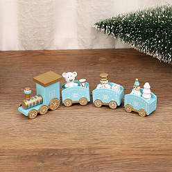 Bleu Train décorations d'affichage en bois, pour la décoration de la maison de cadeau de fête de noël, bleu, 205x53x28mm