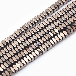 Coffee Plated Electroplate Non-magnetic Synthetic Hematite Beads Strands, Vacuum Plating, Faceted, Square, Coffee Plated, 2x2x1mm, Hole: 0.6mm, about 406pcs/strand, 15.7 inch(40cm)