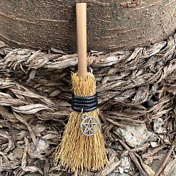 Star Halloween Theme Mini Witch Broom Party Decoration, with Alloy Charms, Decorative Props for Garden, Home, Star, 110mm