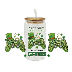 Playing Theme Saint Patrick's Day Theme PET Clear Film Green Shamrock Rub on Transfer Stickers for Glass Cups, Waterproof Cup Wrap Transfer Decals for Cup Crafts, Game Machine, 110x230mm