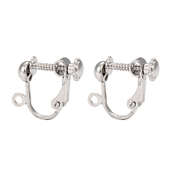 Platinum Brass Screw On Clip-on Earring Dangling Charms Pendants Setting Findings, Spiral Ear Clip, for Non-Pierced Ears, Platinum, 14x17x4mm, Hole: 1mm