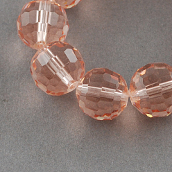 Pêche Perles en verre transparentes , à facettes (96 facettes), ronde, peachpuff, 12mm, Trou: 2mm, Environ 50 pcs/chapelet, 22.4 pouce