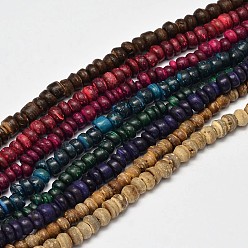 Couleur Mélangete Brins de perles rondelles de noix de coco naturelles, couleur mixte, 4~8x2~6mm, Trou: 1mm, Environ 108 pcs/chapelet, 15 pouce