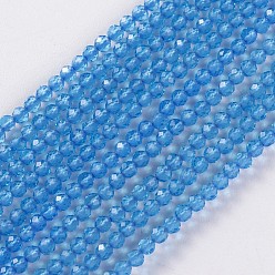 Bleu Ciel Foncé Chapelets de perles en verre, facette, ronde, bleu profond du ciel, 2x2mm, Trou: 0.4mm, Environ 193~197 pcs/chapelet, 14.17 pouces ~ 15.51 pouces (36~39.4 cm)