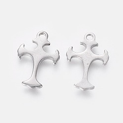 Stainless Steel Color 201 Stainless Steel Tiny Cross Charms, Stainless Steel Color, 14x9.5x1mm, Hole: 1.2mm