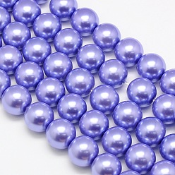 Mauve Brins de perles rondes en verre teinté écologique, cordon en coton fileté, mauve, 14mm, Trou: 0.7~1.1mm, Environ 30 pcs/chapelet, 15 pouce