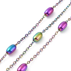 Rainbow Color Ion Plating(IP) 304 Stainless Steel Satellite Chains, Unwelded, with Spool, Rainbow Color, 2x1.5x0.3mm, 7x4mm, about 32.81 Feet(10m)/Roll