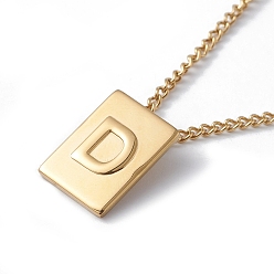 Letter D Collar con colgante rectangular de letra inicial de acero de titanio para hombres y mujeres, dorado, letter.d, 18.11~18.5 pulgada (46~47 cm)