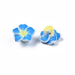 Dodger Blue Handmade Polymer Clay 3D Flower Plumeria Beads, Dodger Blue, 15x8mm, Hole: 2mm