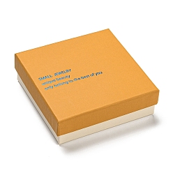 Orange Cardboard Jewelry Set Box, Word Printed Jewelry Storage Case for Necklace Packaging, Square, Orange, 9.1x9.1cm, 86x86mm inner diameter