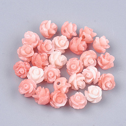 Corail Clair Perles de corail synthétiques, teint, fleur, corail lumière, 6~7x6~7mm, Trou: 1.2mm