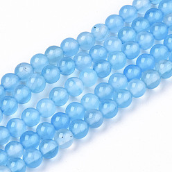 Light Sky Blue Natural Agate Beads Strands, Dyed, Round, Light Sky Blue, 4mm, Hole: 0.5mm, about 91~95pcs/strand, 14.57 inch~15.35 inch(37~39cm)