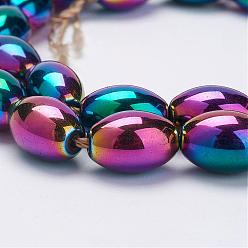 Multi-color Plated Electroplate Magnetic Synthetic Hematite Strands, Oval, Grade A, Multi-color Plated, 8x12mm, Hole: 1mm, about 34pcs/strand, 16.61 inch