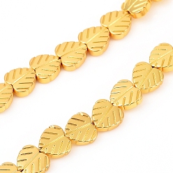 Golden Plated Electroplated Non-magnetic Synthetic Hematite Beads Strands, Heart Leaf, Golden Plated, 8x8x2.5mm, Hole: 0.8mm, about 55pcs/Strand, 16.14 inch(41cm)