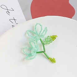 Medium Aquamarine Glass Seed Braided Beaded Pendant, Flower of Life, Medium Aquamarine, 49x46mm