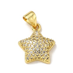 Clear Brass Micro Pave Cubic Zirconia Pendants, Real 18K Gold Plated, Lead Free & Cadmium Free & Nickel Free, Star, Clear, 15x12x4mm, Hole: 4x3.5mm