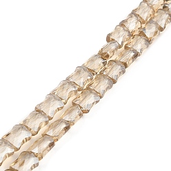 Tan AB Color Plated Transparent Glass Beads Strands, Faceted Bamboo Stick, Tan, 10.5~11x8x5mm, Hole: 1mm, about 59~60pcs/strand, 24.41~24.80''(62~63cm)