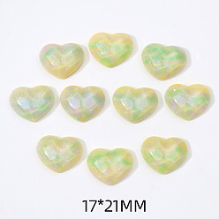 Light Khaki Opaque Resin Cabochons, with Glitter Powder, Heart with Water Ripple, Light Khaki, 17x21mm