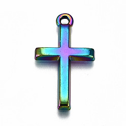 Rainbow Color Rainbow Color Alloy Tiny Cross Charms, Cadmium Free & Lead Free, 24x14x2mm, Hole: 1.6mm