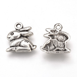 Antique Silver Tibetan Style Alloy Bunny Charms, Rabbit, Cadmium Free & Nickel Free & Lead Free, Antique Silver, 14.5x13x2mm, Hole: 1.5mm, about 1140pcs/1000g