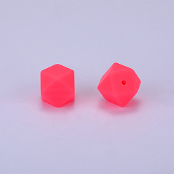 Hot Pink Hexagonal Silicone Beads, Chewing Beads For Teethers, DIY Nursing Necklaces Making, Hot Pink, 23x17.5x23mm, Hole: 2.5mm