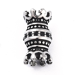 Antique Silver 304 Stainless Steel Bead Caps, with Jet Rhinestone, Tibetan Style, Double Crown, Antique Silver, 16x9mm, Hole: 3mm