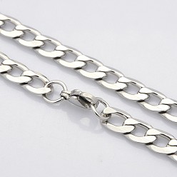 Stainless Steel Color Trendy Unisex 304 Stainless Steel Curb Chain Twisted Chain Necklaces, with Lobster Claw Clasps, Faceted, Stainless Steel Color, 21.3 inch(54.1cm), 7.5mm