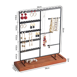 Black Multi Levels Rectangle Iron Earring Display Stand, Jewelry Display Rack, with Wood Findings Foundation, Black, 9.5x30x31cm