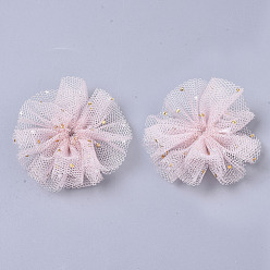 Rose Brumeux Fleurs en tissu organza, avec feuille, pour les bandeaux de bricolage accessoires de fleurs accessoires de cheveux de mariage pour filles femmes, rose brumeuse, 42x5mm