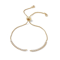 Real 18K Gold Plated Brass Rhinestone Tennis Slider Bracelet Makings, with Box Chain, Real 18K Gold Plated, 10 inch(25.4cm), Hole: 1.7mm