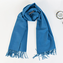 Стально-синий Женский длинный клетчатый шарф из полиэстера с имитацией кашемира и кисточками, зима/осень теплые большие мягкие шали в шотландскую клетку, стальной синий, 2000x650 мм