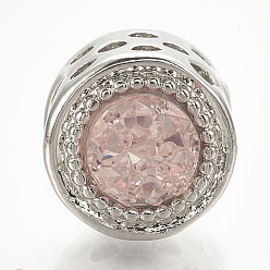 Rose Brumeux Résine perles européennes, avec les accessoires en alliage, Perles avec un grand trou   , colonne, platine, rose brumeuse, 11.5x10mm, Trou: 5mm