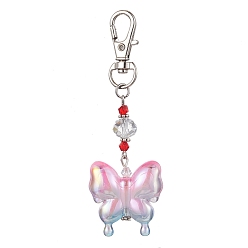 Perlas de Color Rosa Decoraciones colgantes de mariposa acrílica, con broches de la aleación de la garra giratoria de langosta, Platino, rosa perla, 90 mm