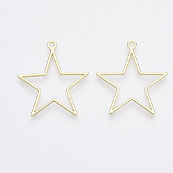 Light Gold Alloy Pendants, Star, Light Gold, 33x30x1.5mm, Hole: 1.8mm