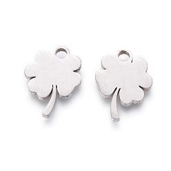 Stainless Steel Color 201 Stainless Steel Pendants, Manual Polishing, Clover, Stainless Steel Color, 16x12x1.5mm, Hole: 2mm