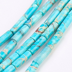Cyan Natural Imperial Jasper Beads Strands, Dyed, Column, Cyan, 13~14x4~4.5mm, Hole: 1mm, about 31pcs/strand, 15.7 inch.
