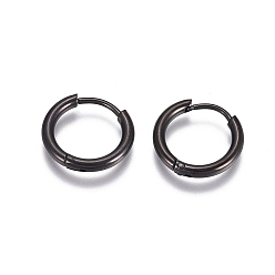 Electrophoresis Black 304 Stainless Steel Huggie Hoop Earrings, with 316 Surgical Stainless Steel Pin, Ring, Electrophoresis Black, 14x2mm, 12 Gauge, Pin: 0.9mm