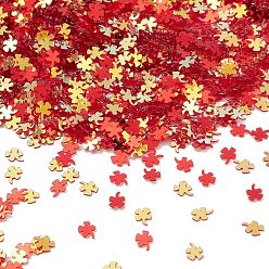 Rouge Perles de paillettes en plastique, éclat doré, décorations artisanales à coudre, trèfle, rouge, 4.5x3.5x0.3~0.4mm