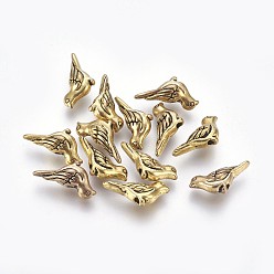 Or Antique Perles en alliage de style tibétain, oiseau, sans plomb et sans cadmium, Or antique, 7x14x4.5mm, Trou: 1mm