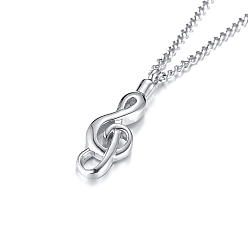 Stainless Steel Color Stainless Steel Music Note Urn Ashes Pendant Necklace, Memorial Jewelry for Men Women, Stainless Steel Color, 23.62 inch(60cm)