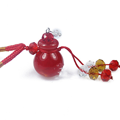 Red Lampwork Perfume Bottle Pendant Necklace with Polyester Chains and Plastic Dropper, Red, 11.42~14.96 inch(29~38cm)