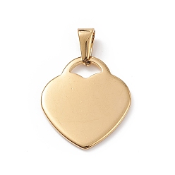 Oro Colgantes de acero inoxidable al vacío 304, Corte con laser, encantos del corazón, dorado, 23x20.5x1.5 mm, agujero: 3.5x6 mm