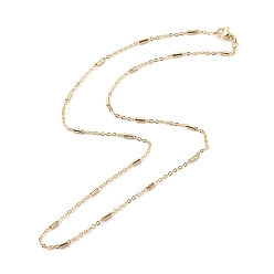 Real 18K Gold Plated Brass Cable Chains with Column Beaded Necklace for Women, Cadmium Free & Lead Free, Real 18K Gold Plated, 17.60 inch(44.7cm)