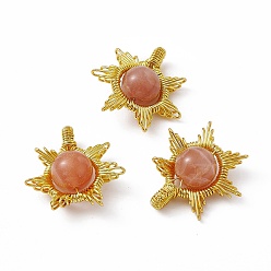 Sunstone Natural Sunstone Pendants, Sun Charms, with Rack Plating Golden Tone Brass Findings, Cadmium Free & Lead Free, 26~28x24~28x10mm, Hole: 2x4mm