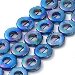 Bleu Dodger Brins de perles d'eau douce naturelles teintes en coquillage, couleur ab , donut, Dodger bleu, 15x2.5mm, Trou: 0.5mm, Environ 25~26 pcs/chapelet, 15.16''~15.28'' (38.5~38.8 cm)