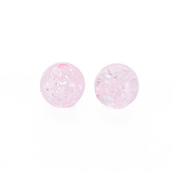 Pink Transparent Crackle Acrylic Beads, Round, Pink, 8x7mm, Hole: 1.8~2mm, about 1745pcs/500g