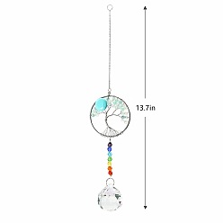 Colorful Big Pendant Decorations, Hanging Sun Catchers, Chakra Thme K9 Crystal Glass, Flat Round with Tree of Life, Colorful, 34.8cm