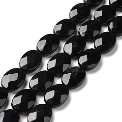 Obsidian Natural Obsidian Beads Strands, Oval, Faceted, 18~18.5x13~13.5x7mm, Hole: 1.2mm, about 22pcs/strand, 15.75 inch(40cm)