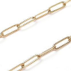 Real 18K Gold Plated Stainless Steel Paperclip Chains, Drawn Elongated Cable Chains, Soldered, with Spool, Textured, Real 18K Gold Plated, 12x4x1mm, about 16.4 Feet(5m)/roll